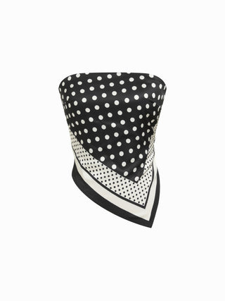 Polka Dot Strapless Shirred Asymmetrical Hem Bandeau Top