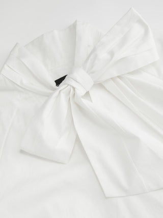 Cotton Stand Collar Lantern Sleeve Bowknot A-line Oversized Mini Dress