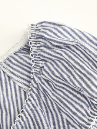 Cotton-blend Scoop Neckline Puff Sleeve Ruched Lace Trim Blouse