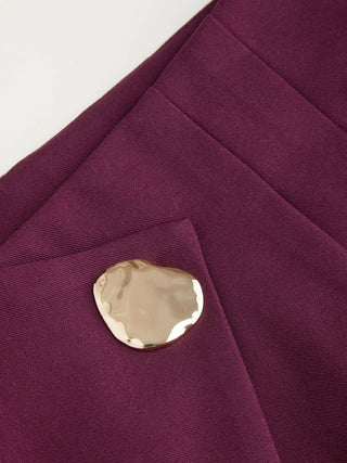 High Rise Metal Button Pleated Wide Leg Trousers