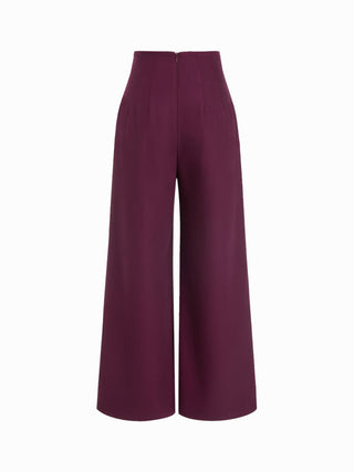 High Rise Metal Button Pleated Wide Leg Trousers