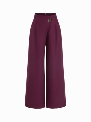 High Rise Metal Button Pleated Wide Leg Trousers