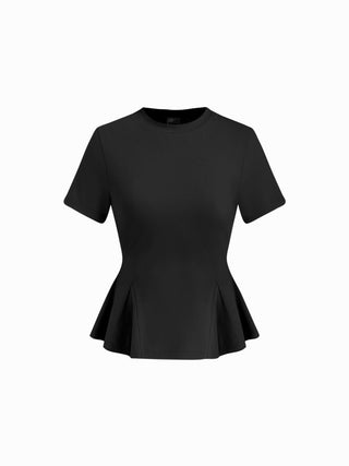 Cotton-blend Short Sleeve Ruffled Hem Tee