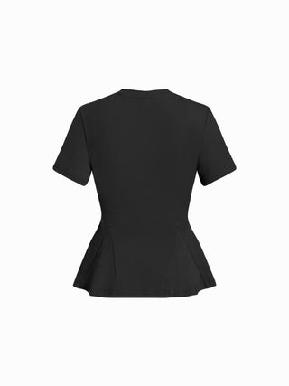 Cotton-blend Short Sleeve Ruffled Hem Tee