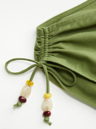 Linen-blend Asymmetrical Neck Ruched A-line Maxi Dress