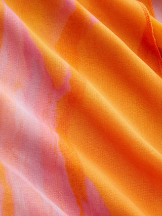 Chiffon Abstract Halter Neckline Ruched Beaded Blouse