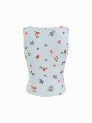 Fruit Graphic Square Neck Ruched Tank Top
