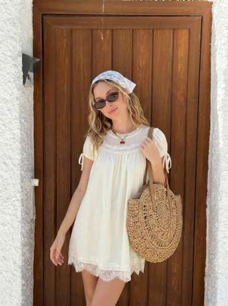 Chiffon Lace Trim Puff Sleeve Oversized Blouse