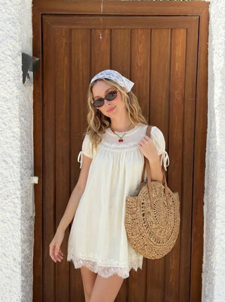 Chiffon Lace Trim Puff Sleeve Oversized Blouse