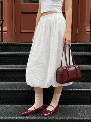 Lace Floral Middle Waist Bubble Midi Skirt