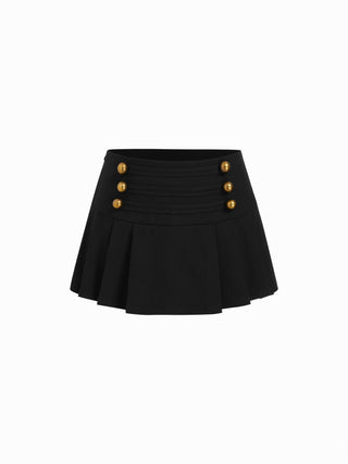 Low Rise Metal Detail Pleated Mini Skirt