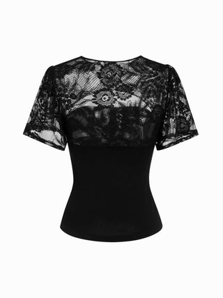 Lace Bandeau Round Neckline See-through Layered Top