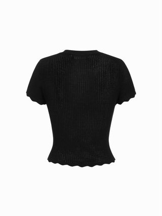 Knit Tie Front Bow Lettuce Trim Short Sleeve Top