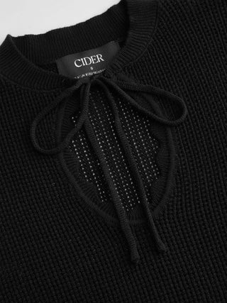 Knit Tie Front Bow Lettuce Trim Short Sleeve Top