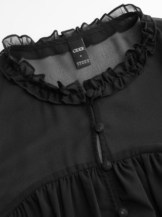 Chiffon Ruffled Long Sleeve Crop Blouse