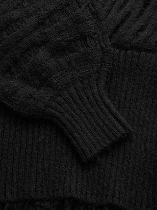 Knit Wool-blend V-neck Surplice Lace Trim Long Sleeve Sweater