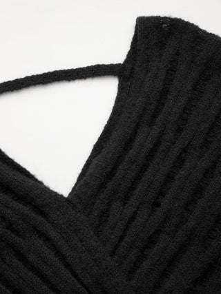 Knit Wool-blend V-neck Surplice Lace Trim Long Sleeve Sweater
