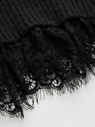 Knit Wool-blend V-neck Surplice Lace Trim Long Sleeve Sweater