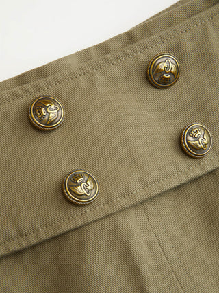 Cotton-blend Low Rise Belted Double Breasted Mini Skirt