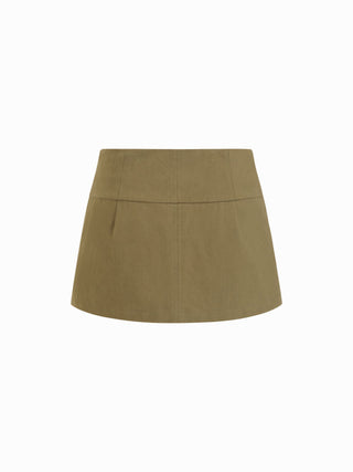 Cotton-blend Low Rise Belted Double Breasted Mini Skirt