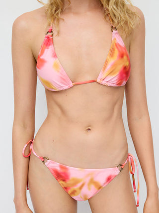 Halter Tie Dye Tie Side Bikini Three Piece Swimsuit with Ring Detail