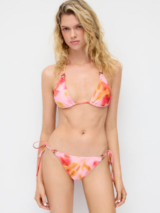 Halter Tie Dye Tie Side Bikini Three Piece Swimsuit with Ring Detail