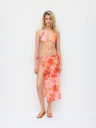 Halter Tie Dye Tie Side Bikini Three Piece Swimsuit with Ring Detail