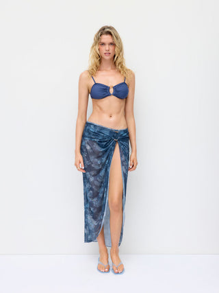 Sweetheart Floral Ruched O-Ring Bracelet Low Rise Bikini Set With Sarong