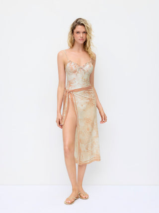 Paisley Underwire One Piece Swimsuit with Sarong Skirt Set