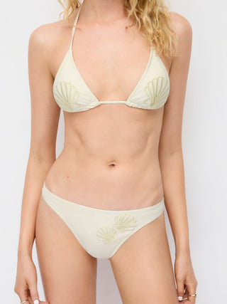 Halter Shell Embroidery Triangle Bikini Set