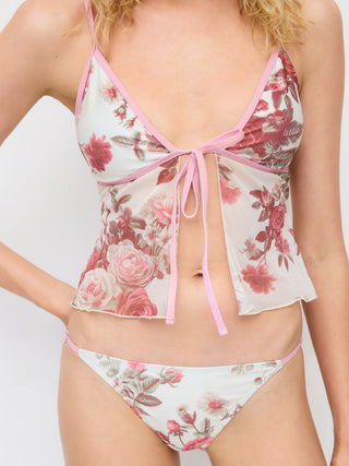 V-neck Floral Tie Front Cami Bikini Set