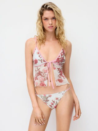V-neck Floral Tie Front Cami Bikini Set