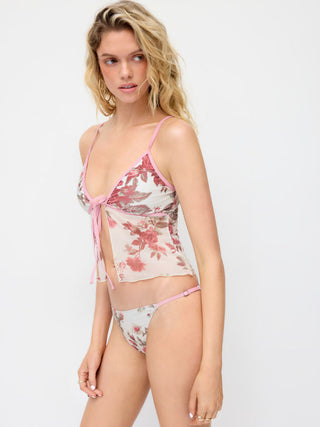 V-neck Floral Tie Front Cami Bikini Set
