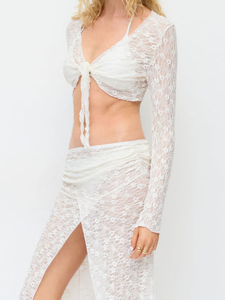Halter Neckline Bikini Set with Lace Floral  Cover Up Set