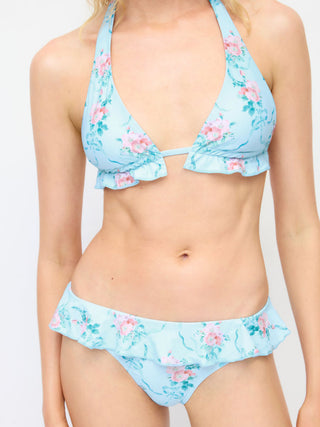 Halter Neckline Floral Ruffled Bikini Set