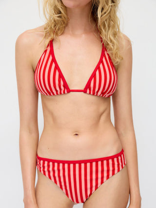 Halter Neckline Stripe Triangle Cheeky Bikini Set