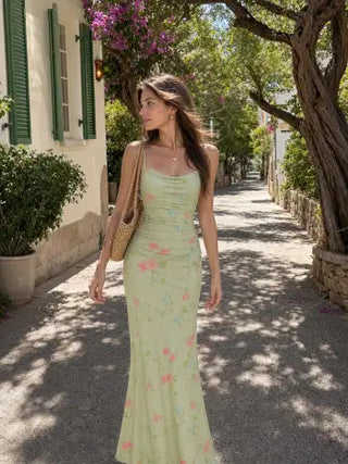 Mesh Polka Dot Lace Panel High Rise Mermaid Maxi Dress