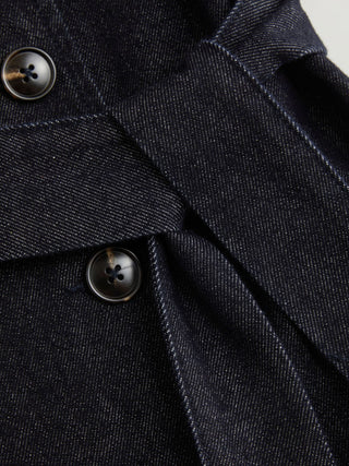 Denim Washed Notched Collar Double Breasted Longline Oversized Jacket With Belt