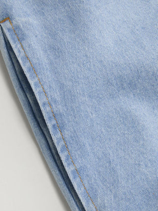 Denim Washed Notched Collar Double Breasted Longline Oversized Jacket With Belt