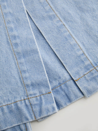 Denim Washed Notched Collar Double Breasted Longline Oversized Jacket With Belt