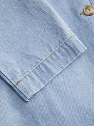 Denim Washed Notched Collar Double Breasted Longline Oversized Jacket With Belt