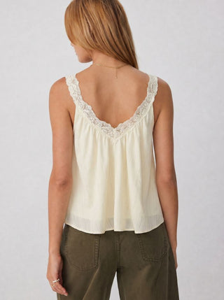 Textured V-neck Ruched Lace Trim Tank Blouse