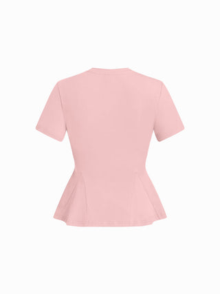 Cotton-blend Short Sleeve Ruffled Hem Tee