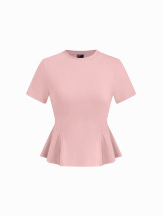 Cotton-blend Short Sleeve Ruffled Hem Tee