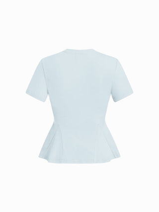 Cotton-blend Short Sleeve Ruffled Hem Tee