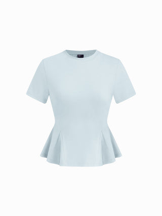 Cotton-blend Short Sleeve Ruffled Hem Tee