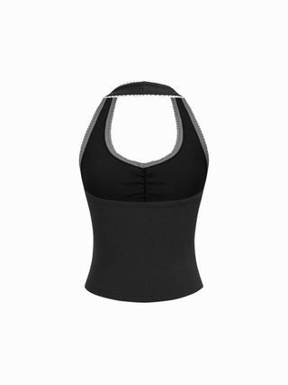 Cotton-blend Halter Neck Ruched Front Cami Top