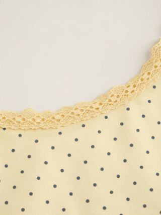 Cotton-blend Polka Dot Scoop Neckline Lace Trim Cami Top
