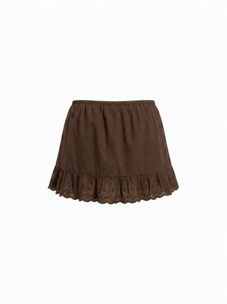 Cotton-blend Low Rise Textured Bowknot Ruffle Hem Mini Skirt