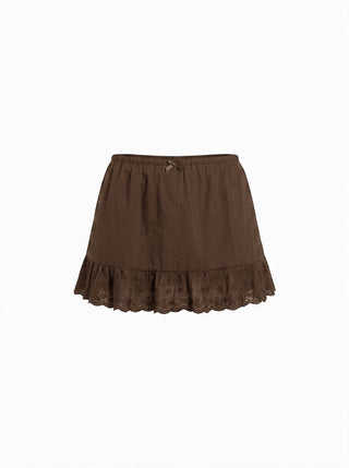 Cotton-blend Low Rise Textured Bowknot Ruffle Hem Mini Skirt